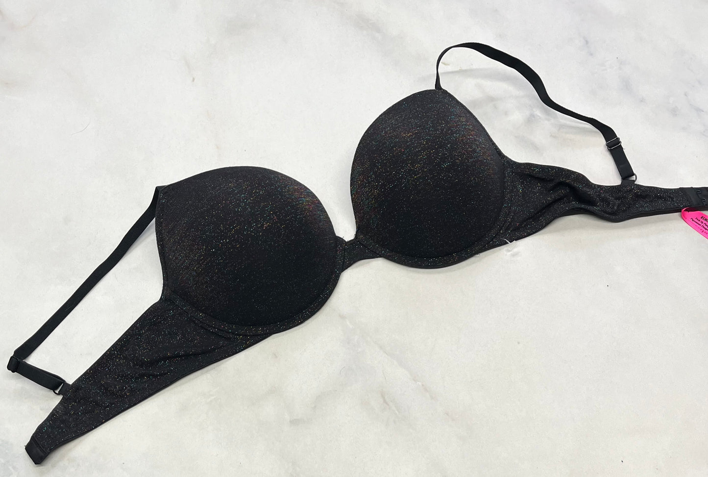 La Senza : Bra noir Push Up brillante multi colore dans le tissu . Superbe ! État neuve ! 38D neuve .