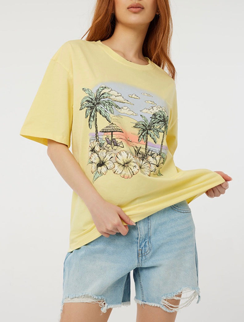 🌴 T-Shirt : L/ femme look Over size ( fait XL confo ) neuf !