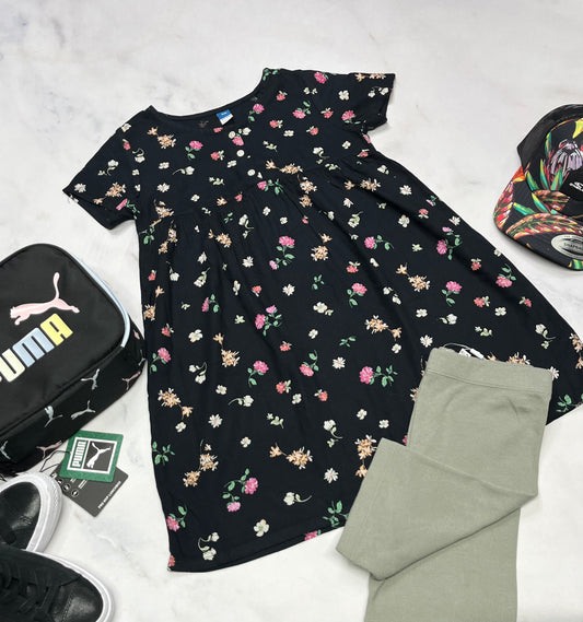 🌷Robe : fleuris noir souple confo . 8 et 10-12 ans fille neuve !