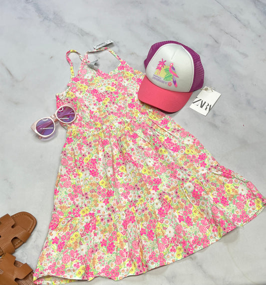 🌸 Robe : fleurie élastique à la taille 7-8 ans fille neuve .