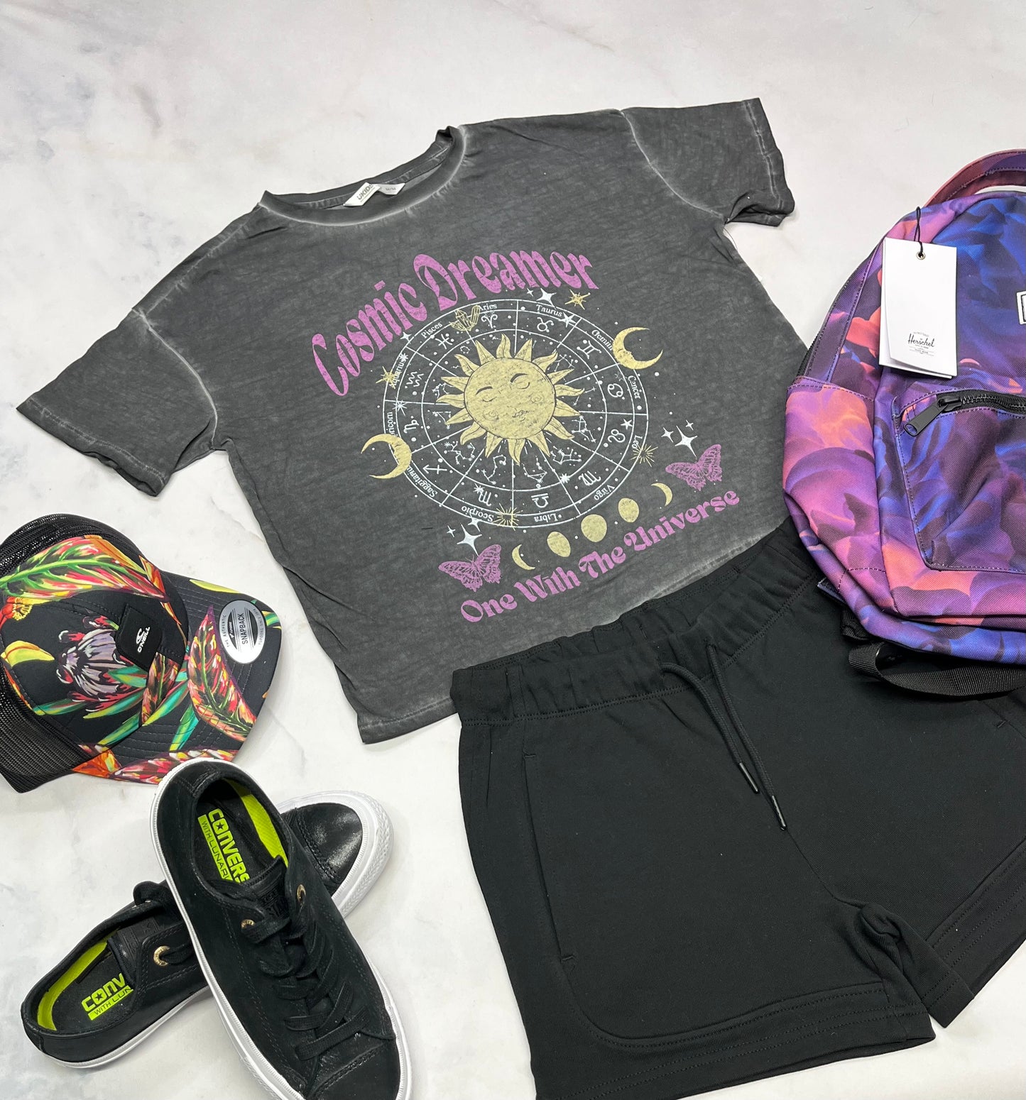 💜 Manche courte : gris look vieillit tendance . 10-12 ans fille relax fit neuf !