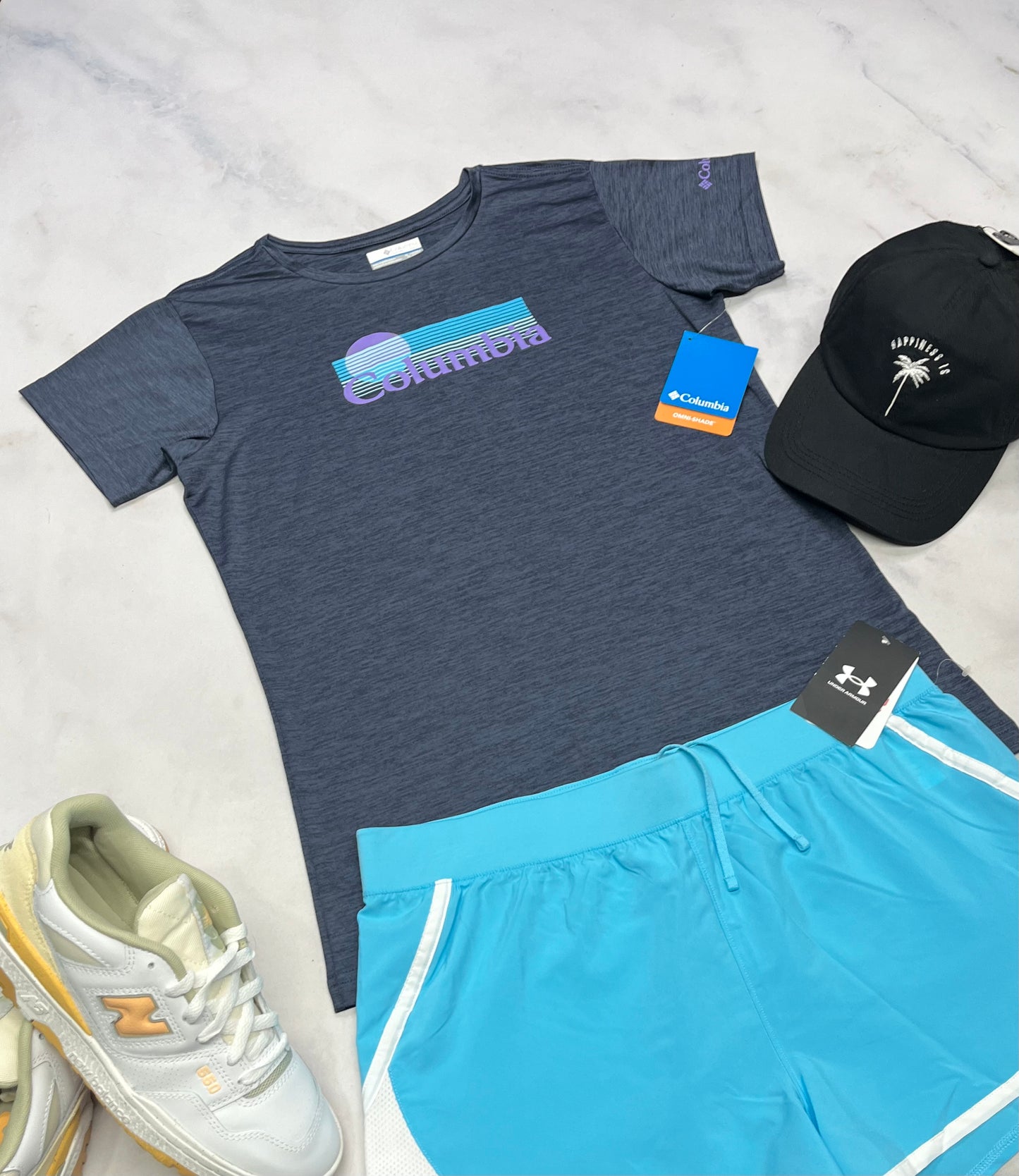🩵 Manche courte : Columbia 18-20 ans junior fille ou S-M femme neuf ! Tissu de sport bleuté .