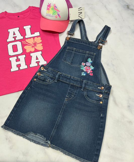 🌷 Robe en jeans : Ultra molle fait 8 ans fille ajustable comme neuve . Fleurs brodés.