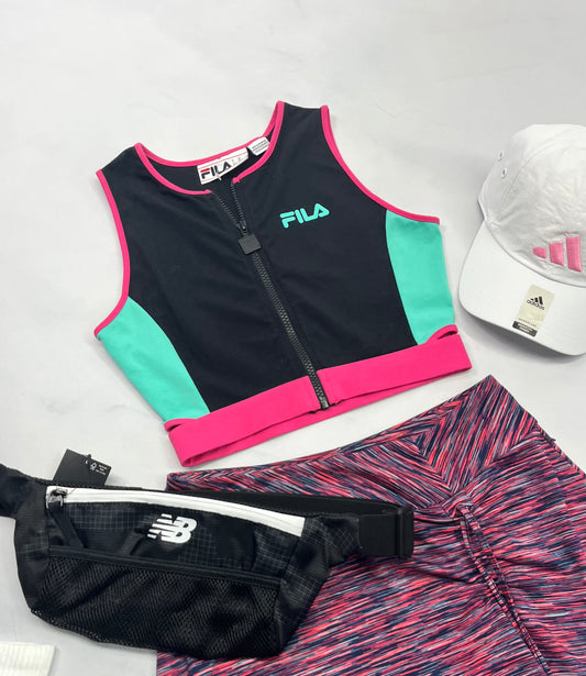 🌴 Top : sport Fila . Zip au devant en beau coton stretch comme neuf ! XS/ femme .