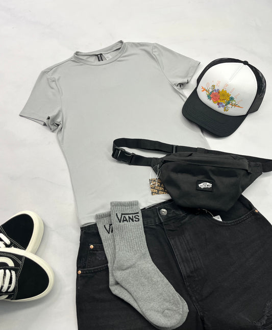 🌿 Manche courte : gris pâle ultra doux et soft ! Stretch ++ fait Small femme neuf !