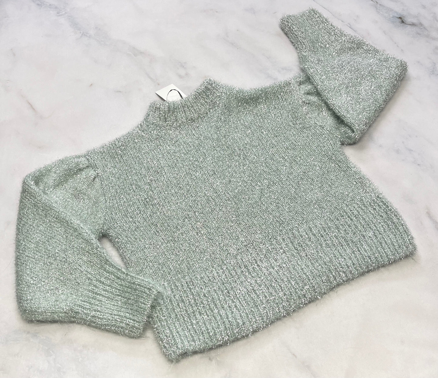 Tricot : vert bb / argenté stretch .Manche ballon neuf! Look écourté mou confo . Small femme !