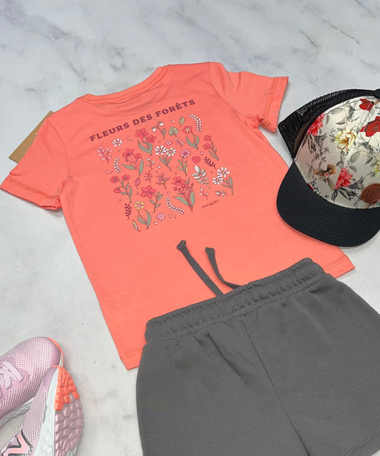 🌿 Manche courte : Black Mountain corail . 5 ans fille neuf ! Logo au dos superbe .