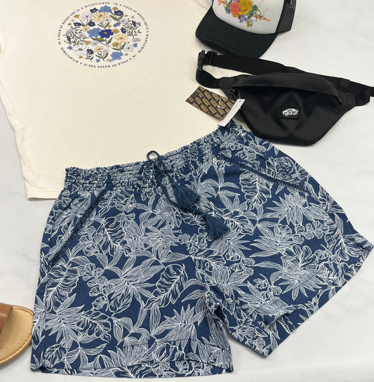 🌿 Short: fleurit look lin souple M/ femme neuve . Taille élastique avec poches .