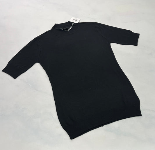 Tricot :fin  manche courte Tag ( col mini montant ) Small femme noir stretch ++ neuf!