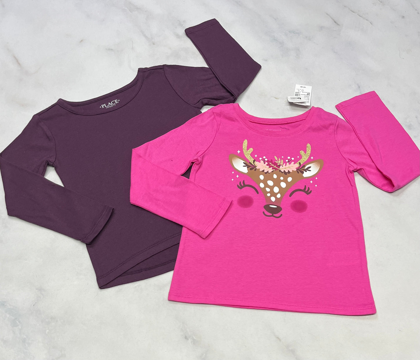 Duo 4 ans neuf! Manche longue prune neuf + Manche longue rose brillant neuf !