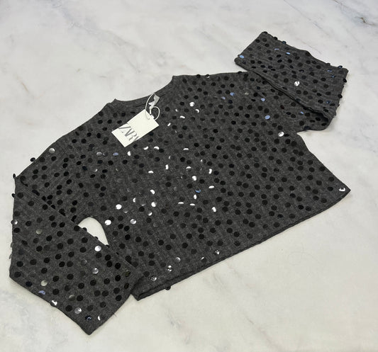 ZARA : Tricot doux effet pastilles brillantes 11-12 ans fille relax fit coupe tendance . Neuf !
