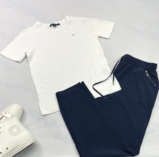😍Tricot texturé : Tommy blanc manche courte . M/ fit ( S-M) femme stretch neuf !