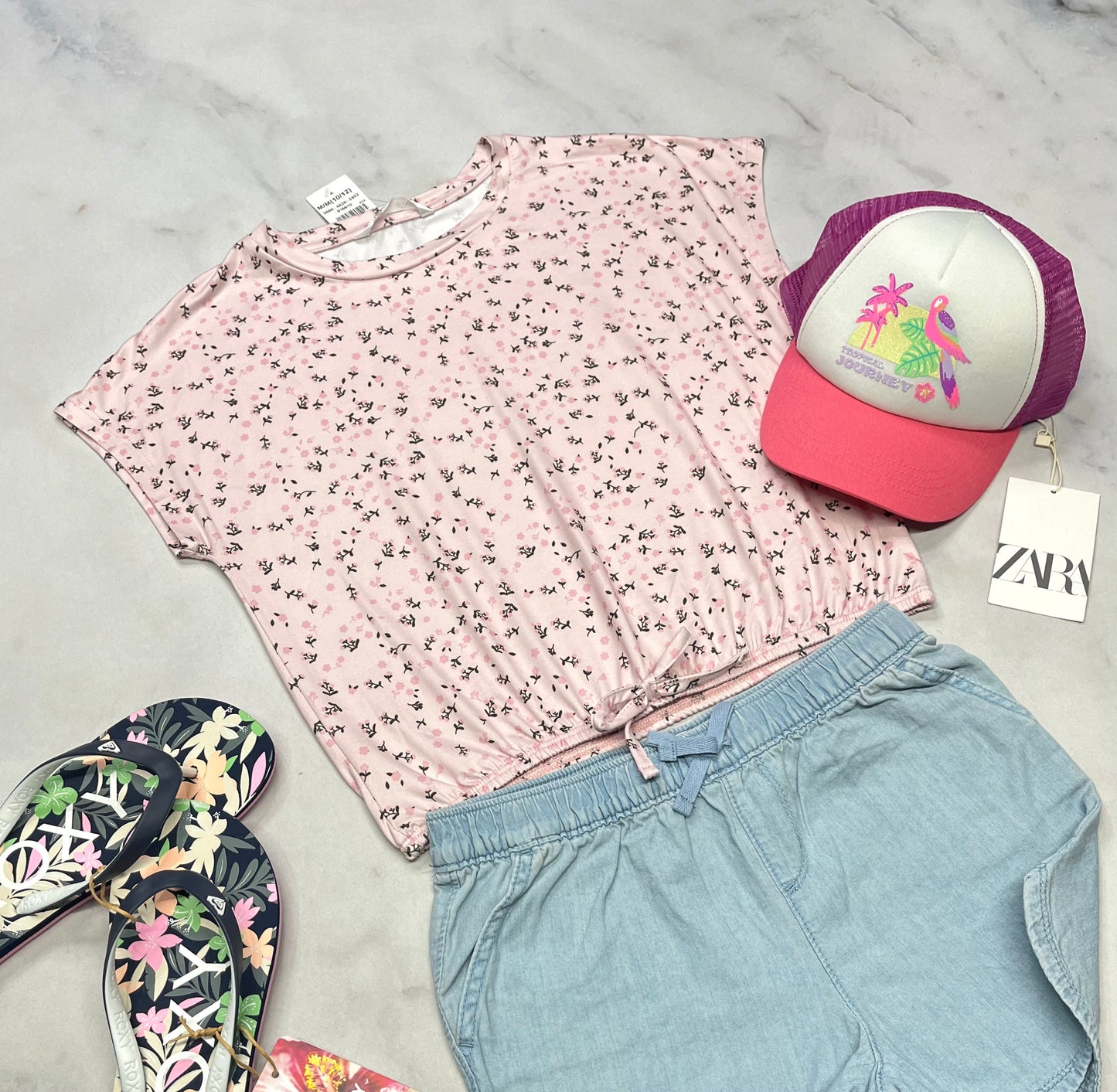 🌸 Manche courte : rose fleurit soft stretch M/ + 10 ans fille neuf !