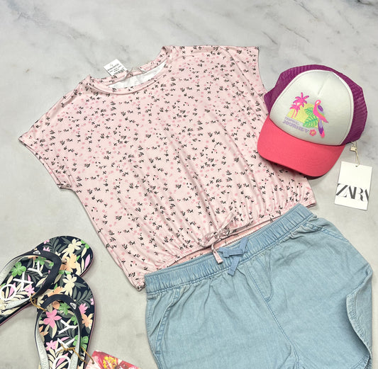🌸 Manche courte : rose fleurit soft stretch M/ + 10 ans fille neuf !