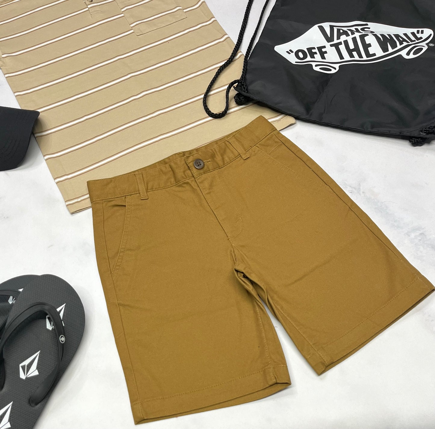 🌴 Bermuda : ocre neuf ! 8-10-14-16 ans garçon neuf ! Taille ajustable .