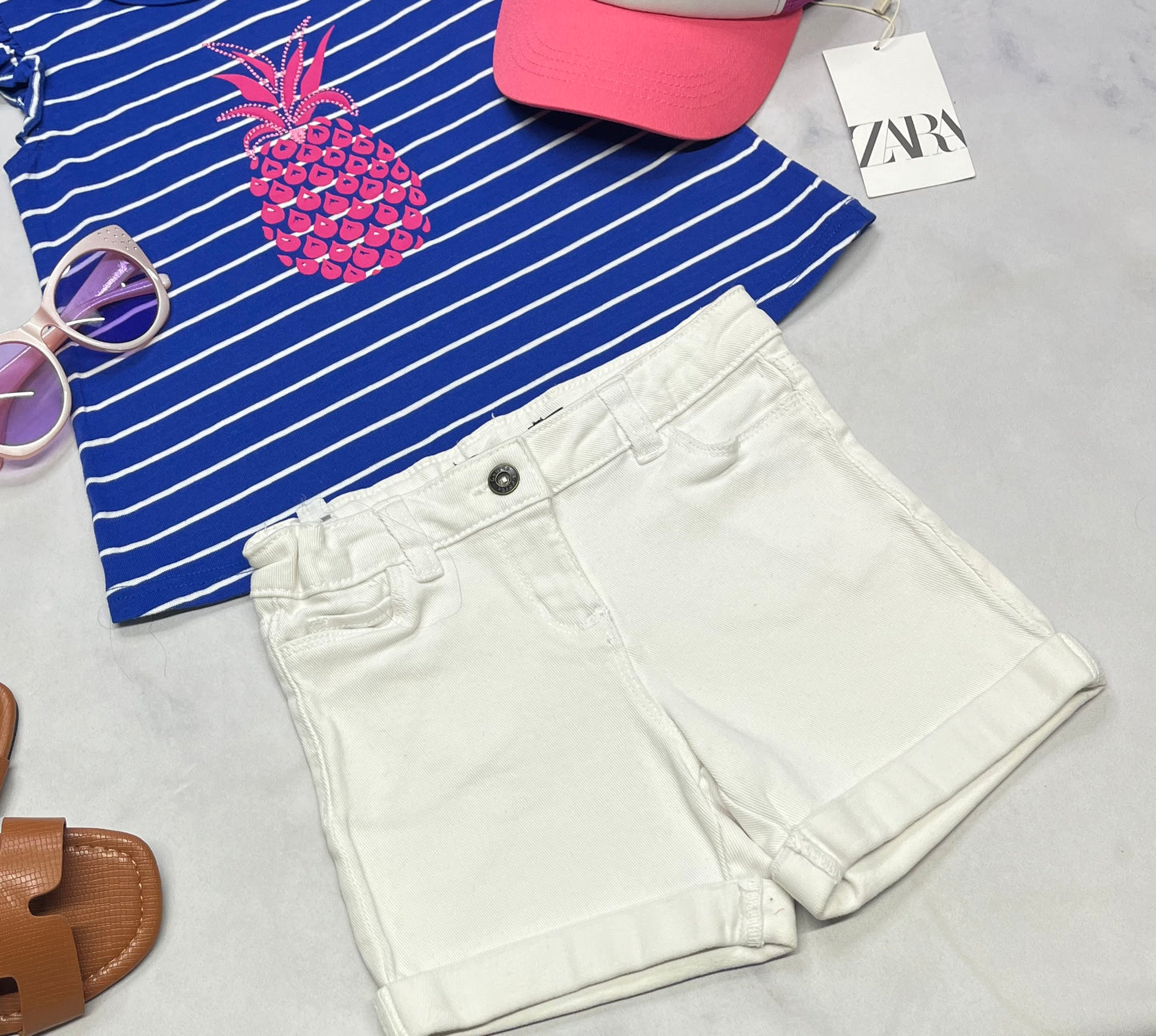 🌷 Short : jegging jeans molle confo 5 ans fille taille ajustable comme neuve .