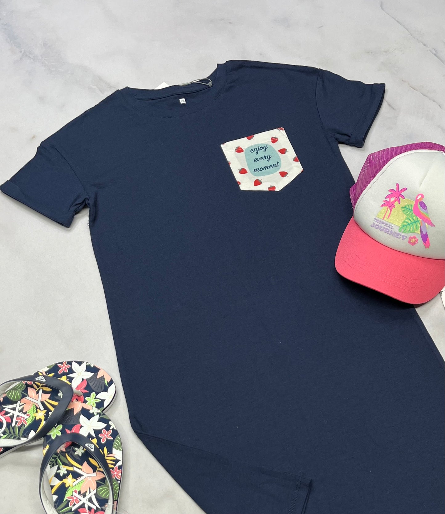 🍓Robe : en beau coton extensible marine Tag 10 ans fille neuve .
