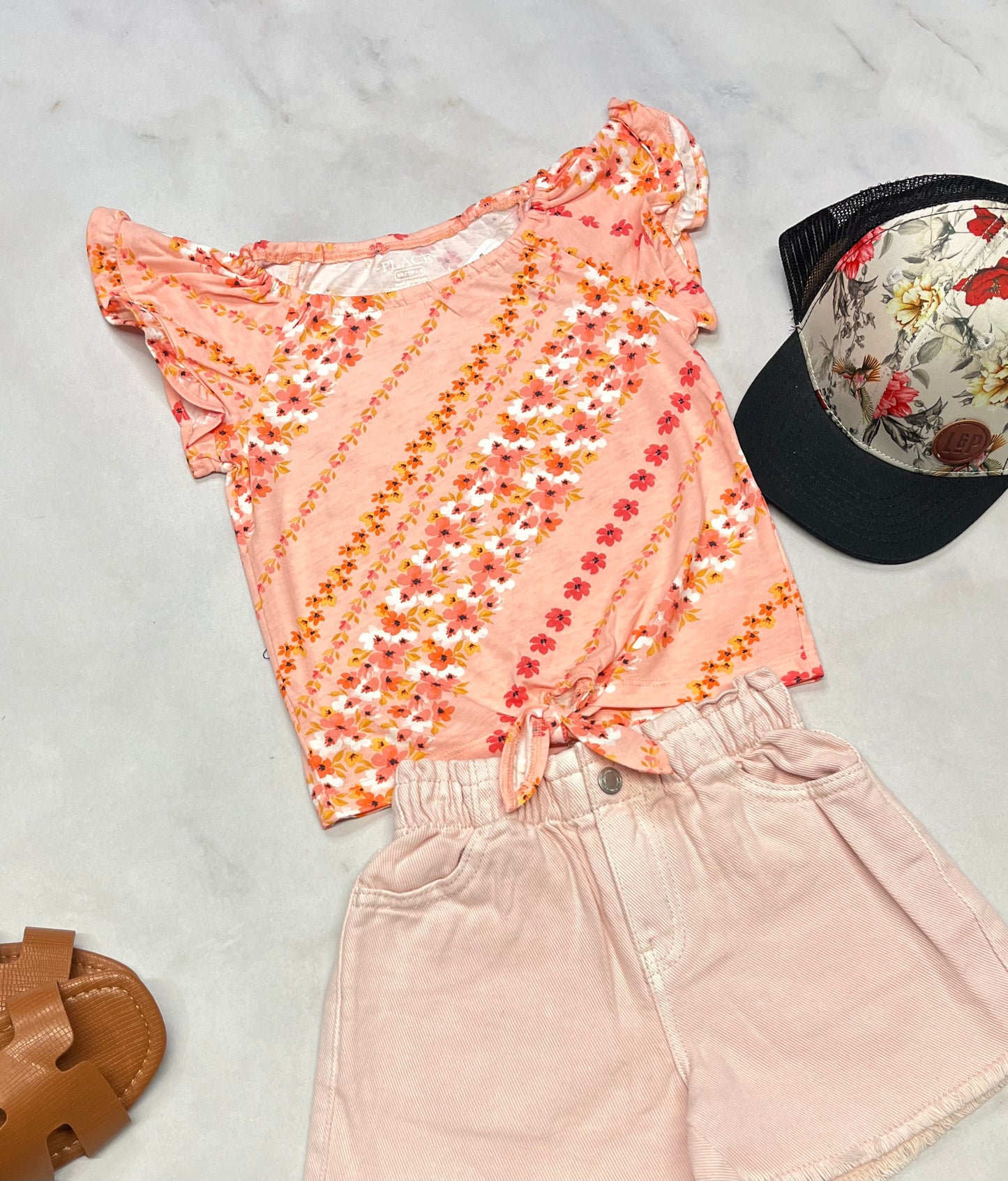 🌸 Manche courte : fleurit rose et corail 4 ans fille coupe confo neuf !
