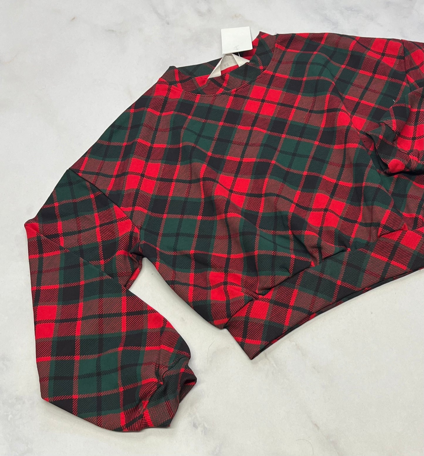 Manche longue carreauté : manche ballon mi hanche neuf ! 10-12 ans fille .