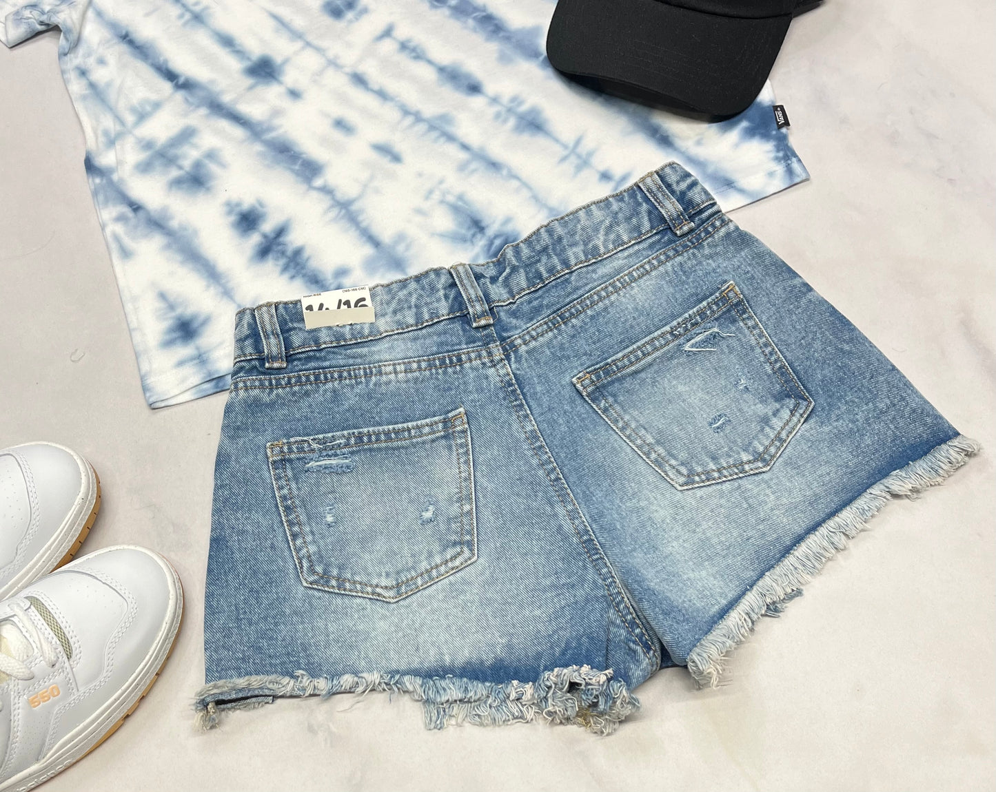 🩵 Short jeans : Taille haute et ajustable 14-16 ans fille .