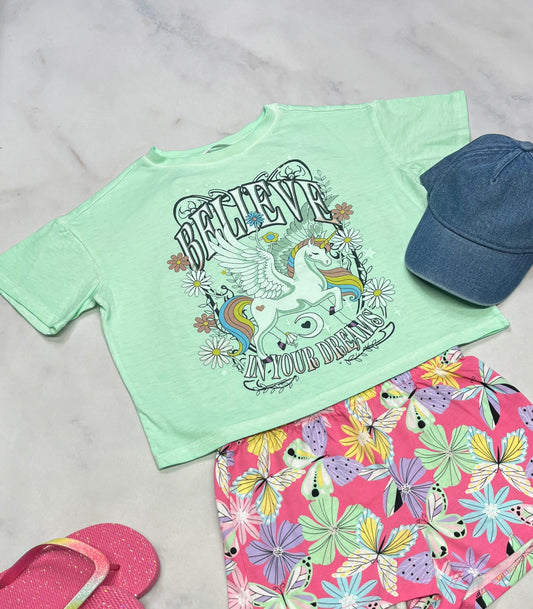 🌷 Manche courte 5-6 ans fille coupe relax tendance neuf !