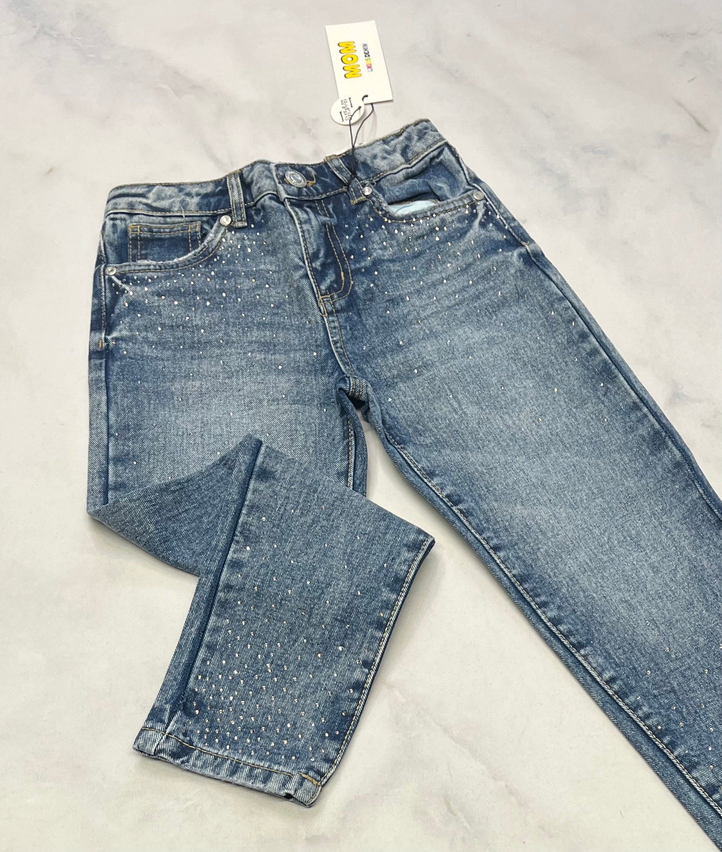 MOM jeans : Brillant 5-6 ans fille . ajustable neuve !