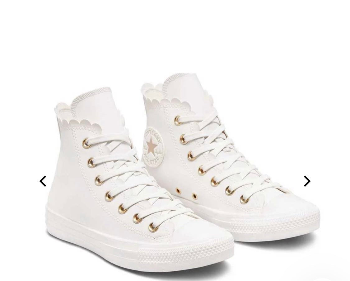 😍 Converse : blanc look effet cuir . Haut dentelé superbe . Gr:10 femme ( 26 cm) neuf !