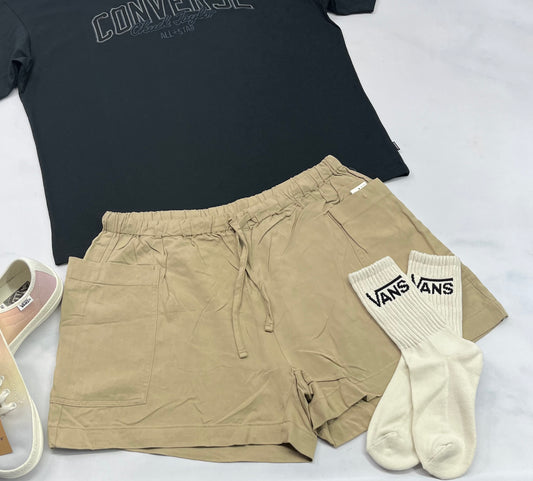 😍 Short cargo : beige ultra molle taille élastique avec cordon ajustable . M/ femme confo neuve .
