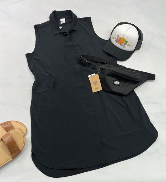 💕 Robe : LOLË noir en tissu léger qui ne décolore pas . Stretch dans tout les sens . Taille élastique ( zip aux poches ) . Logo Lolë au dos . Gr: L et XL femme neuve .