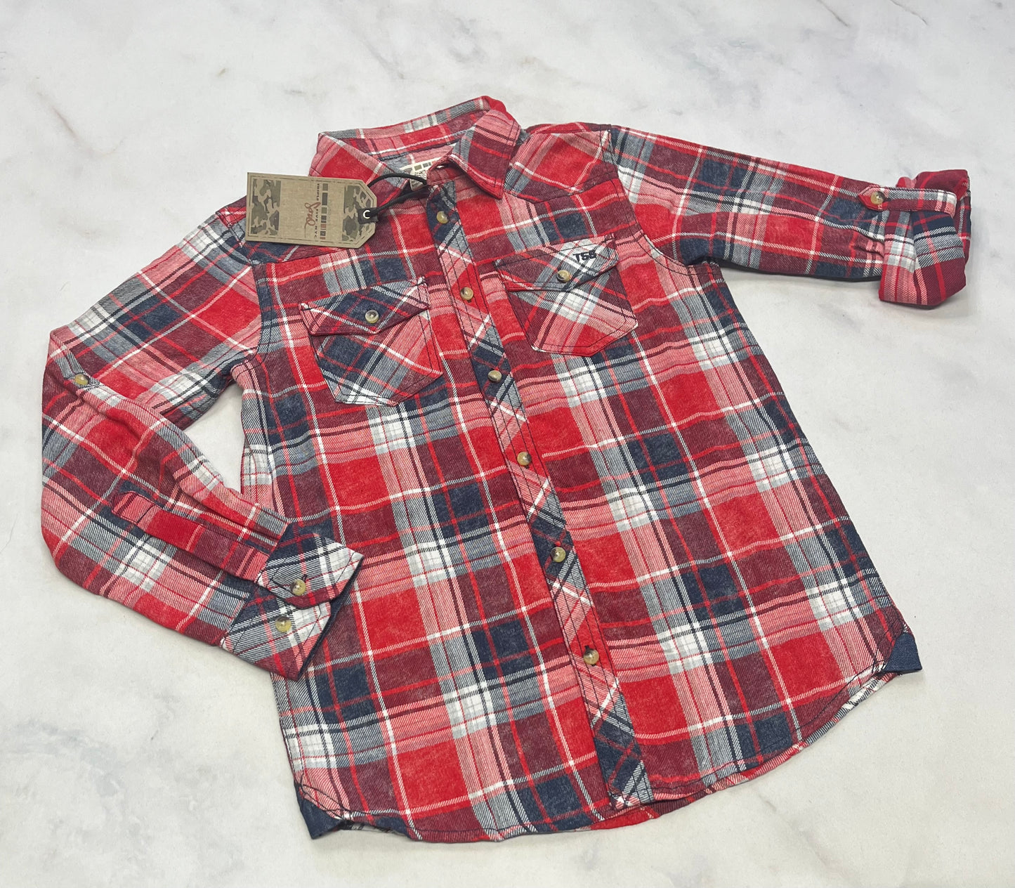 Triple Five : chemise souple manche longue et peu faire manche 3/4. 8(7-8 ans ) garçon neuve .