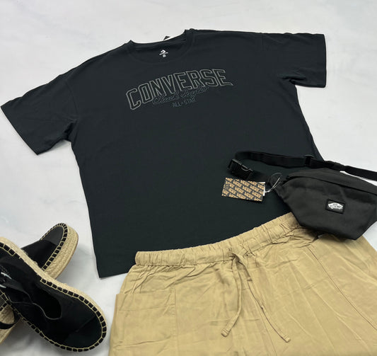 💕 Converse : t-Shirt Noir L/ femme over size (fait XL confo ). Neuf !