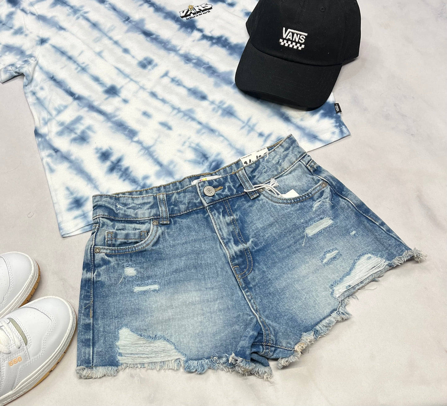 🩵 Short jeans : Taille haute et ajustable 14-16 ans fille .