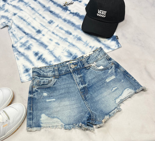 🩵 Short jeans : Taille haute et ajustable 14-16 ans fille .