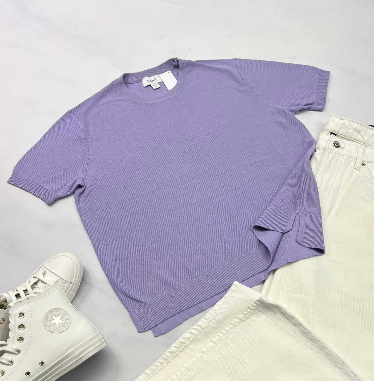 💜 Tricot fin : manche courte texturé L/ femme neuf ! Stretch de partout .