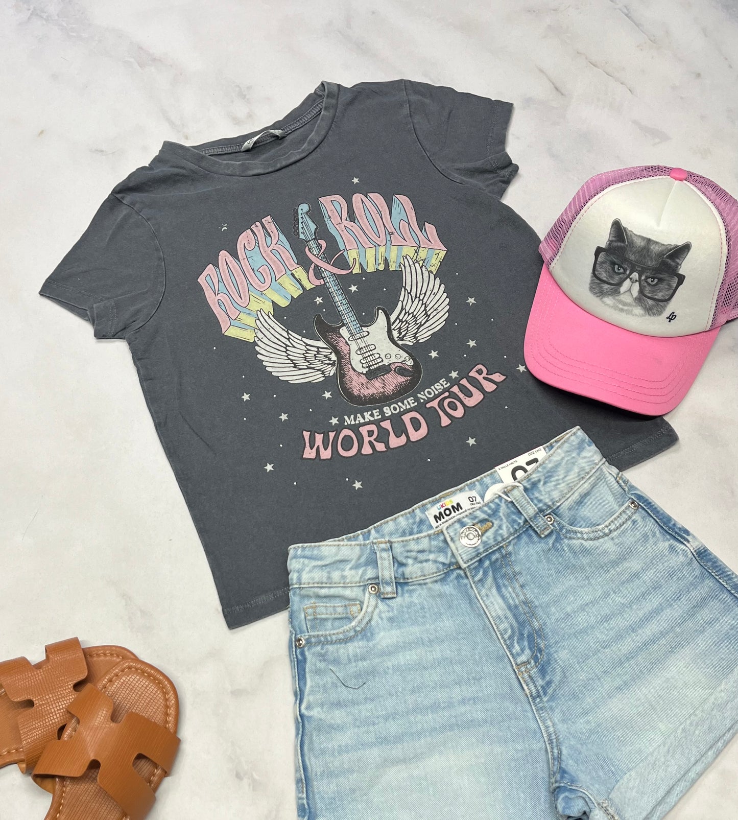 🩵 T-Shirt gris : look vieillit tendance fait 7 ans fille ample fit neuf !