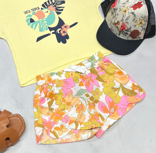 ☀️ Short fleurie : Surface 4 ans fille neuve . Taille haute élastique . Qualité ++