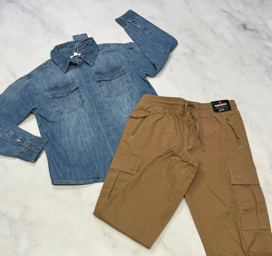 Duo neuf !!! Chemise Surface en jeans mou 10(9-10 ans ) neuve + jog. cargo Amnésia neuf 9-10 ans