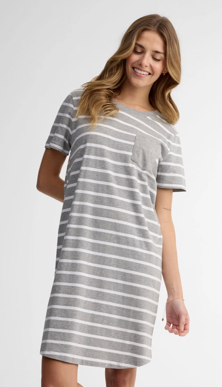 ☀️ Robe : Rayé grise et blanche  en beau coton de qualité L/ femme neuve !