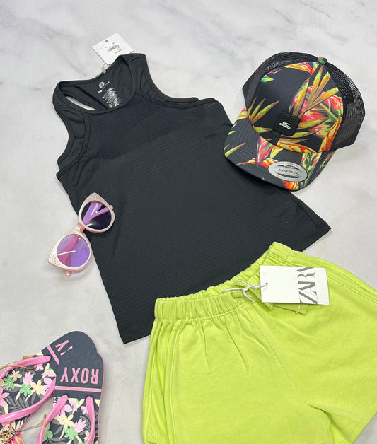 🌴 Camisole : avec top intégré en tissu de sport stretch 6fit( fait 5-6 ans ) fille neuf !