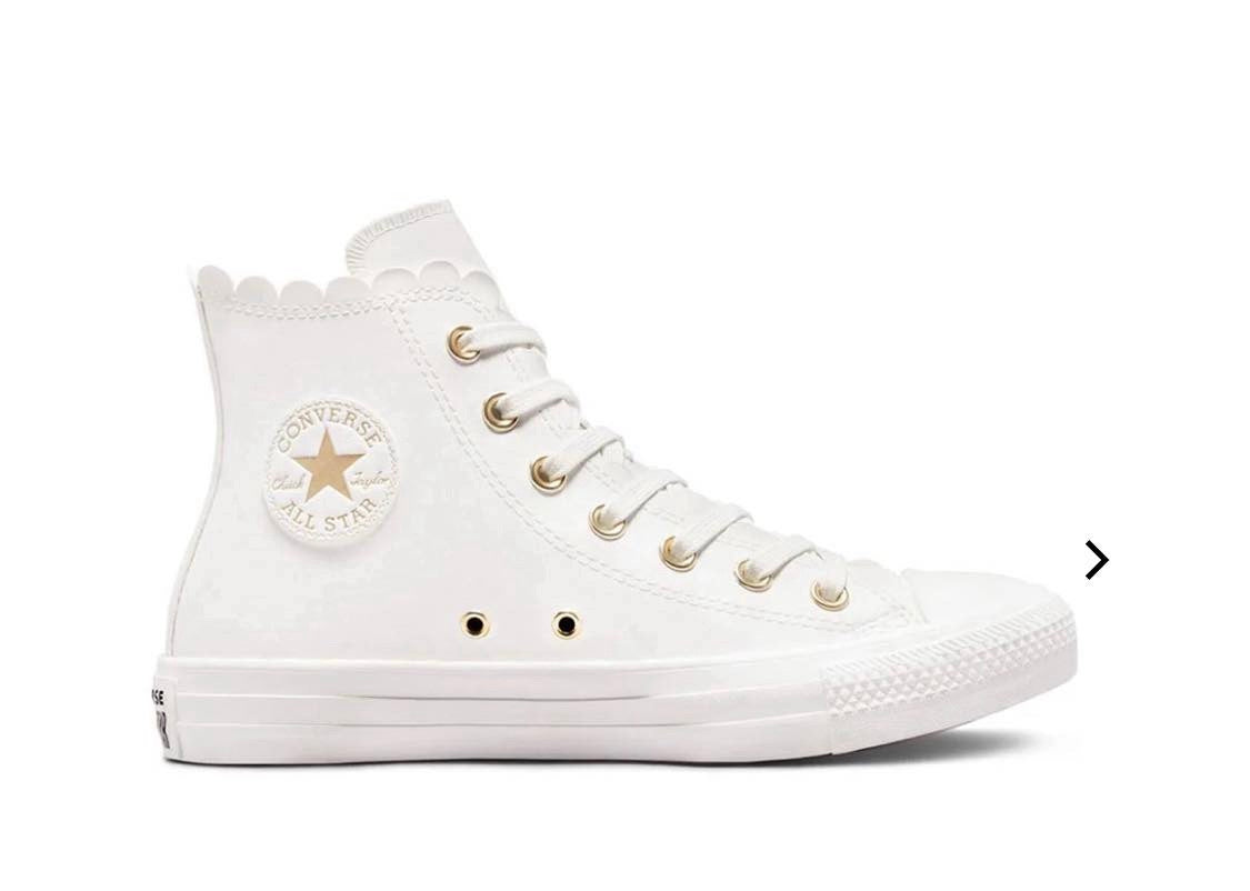 😍 Converse : blanc look effet cuir . Haut dentelé superbe . Gr:10 femme ( 26 cm) neuf !