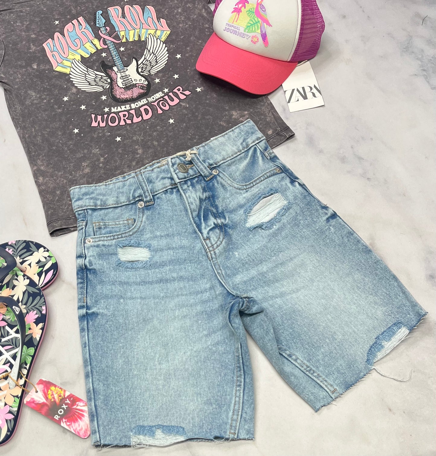 💕 Bermuda : JORT en jeans mou 8 ans fille taille ajustable neuf!