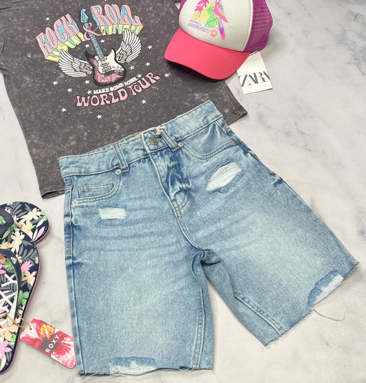 💕 Bermuda : JORT en jeans mou 8 ans fille taille ajustable neuf!