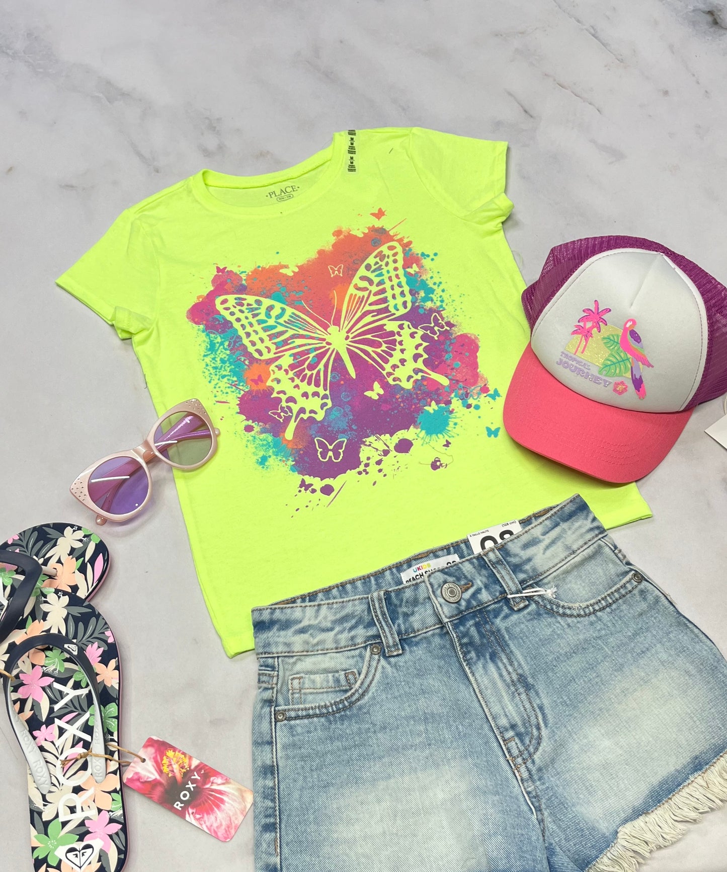 🌴 Manche courte : soft lime néon 7-8 ans fille neuf !
