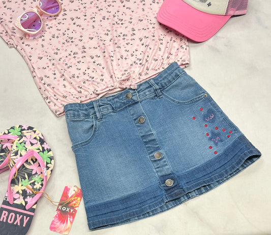 🌸 Jupe : Souris Mini en jeans ultra molle confo 7 ans fille comme neuve .