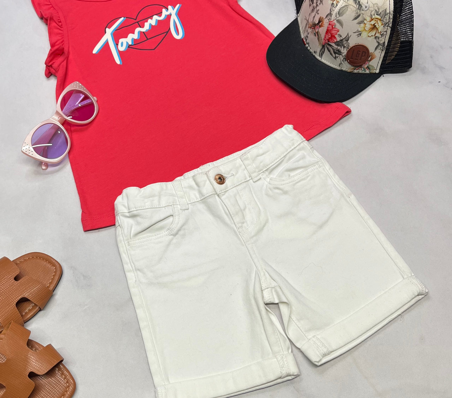 🌷 Bermuda : en Jeg. Jeans mou blanc 6 ans fille ajustable état neuve !