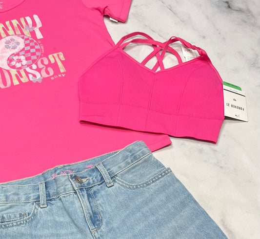 💕 Top rose : en tissu de sport stretch ( pad.amovible ). Fait 12 ans fille neuf !