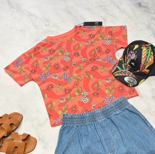 ☀️Manche courte : corail fleurit Surface 10 ans fille coupe confo neuf !
