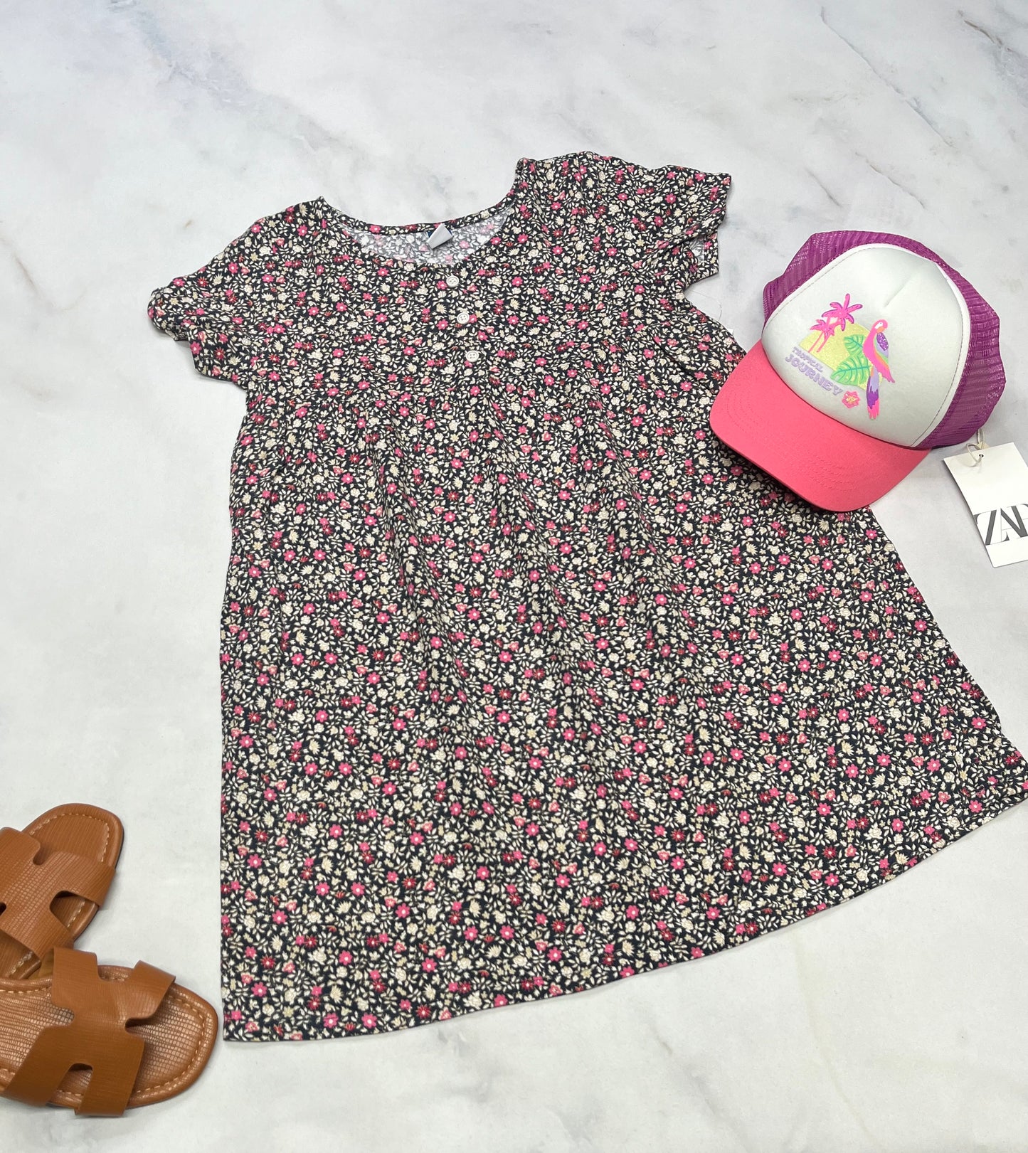 🌸 Robe fleurit : rose et beige , tissu souple confo 8(7-8 ans) neuve !