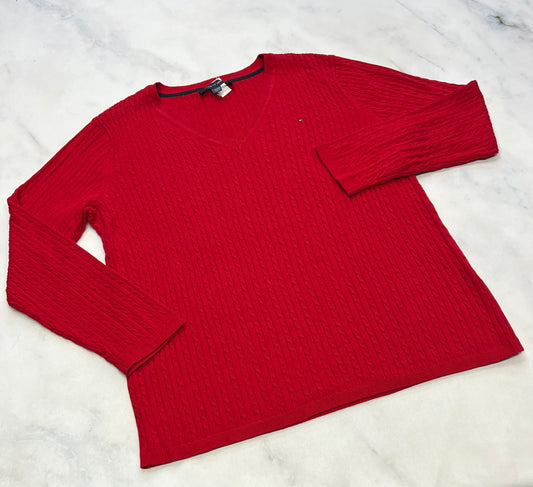 Tommy : Tricot rouge texturé stretch ++ fait XL/ femme neuf !