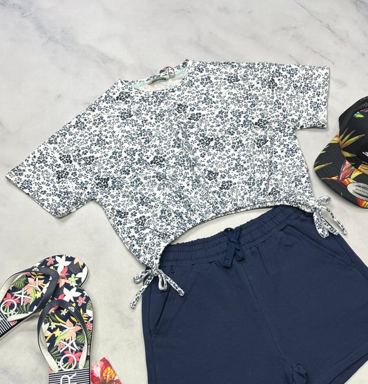🩵 Manche courte : fleurie look écourté 14(12-14 ans ) confo neuf !